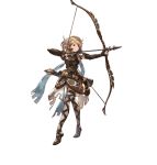  arrow bag belt blonde_hair bow_(weapon) brown_eyes djeeta_(granblue_fantasy) elbow_gloves feathers fingerless_gloves full_body gloves granblue_fantasy holding holding_weapon looking_away minaba_hideo quiver ranger_(granblue_fantasy) short_hair shoulder_pads skirt standing thigh-highs transparent_background weapon zettai_ryouiki 