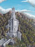  clouds highres lord_of_the_rings painting sky tower tree 