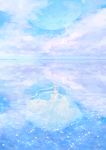  1girl absurdres aose_akira artist_name bare_back bishoujo_senshi_sailor_moon clouds dress facial_mark flower forehead_mark full_body gradient highres lavender long_dress long_hair moon neo_queen_serenity rose signature silver_hair sky solo sparkle tsukino_usagi very_long_hair water white_dress white_rose 