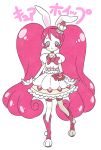  1girl animal_ears bike_shorts boots cake_hair_ornament closed_mouth cnove cure_whip female food food_themed_hair_ornament food_themed_ornament fruit full_body gloves hair_ornament hairband kirakira_precure_a_la_mode knee_boots long_hair looking_at_viewer magical_girl pink_boots pink_eyes pink_hair precure puffy_sleeves rabbit_ears shorts_under_skirt skirt smile solo standing strawberry twintails usami_ichika white_background white_gloves white_skirt 