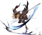  1boy blonde_hair boots cape feathers gloves granblue_fantasy hat long_hair lucius_(granblue_fantasy) minaba_hideo official_art open_mouth orange_eyes solo sword teeth transparent_background weapon 