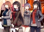  &gt;:) &gt;:d 4girls :d agano_(kantai_collection) antenna_hair bag black_hair black_legwear blush braid brown_hair casual closed_eyes denim green_eyes hand_in_pocket jeans kantai_collection long_hair multiple_girls neck_ribbon noshiro_(kantai_collection) open_mouth pants pantyhose plan_(planhaplalan) pleated_skirt ponytail purple_hair red_eyes ribbon sakawa_(kantai_collection) scarf scrunchie shopping_bag short_hair sidelocks skirt smile thigh-highs twin_braids walking yahagi_(kantai_collection) yellow_eyes zettai_ryouiki 