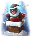  blush breasts chimney english hat highres inconvenient_breasts large_breasts mei_(overwatch) overwatch santa_costume santa_hat 