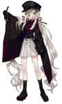  1girl geta gloves hair_ribbon hat long_hair looking_at_viewer low_twintails lunchicken original ribbon skirt smile socks tagme twintails very_long_hair white_hair wide_sleeves 