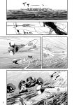  akagi_(kantai_collection) arrow bikini_bottom bikini_top bow_(weapon) comic drawing_bow firing head_out_of_frame holding holding_weapon i-class_destroyer kantai_collection long_hair long_sleeves monochrome ocean quiver ri-class_heavy_cruiser shinkaisei-kan short_hair sidelocks translation_request watanore weapon wide_sleeves yugake yumi_(bow) 