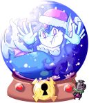  1boy 1girl character_request face_on_glass giga_mermaid hands_on_glass hat keyhole santa_hat setz shantae shantae_(series) snow_globe 