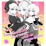  3girls assassin_of_black carrying citron_82 fate/apocrypha fate/extra fate/extra_ccc fate/grand_order fate_(series) hat hug long_hair monochrome multiple_girls nursery_rhyme_(fate/extra) ponytail saber_of_red scar short_hair smile translation_request 