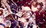  1girl armor armored_dress atha_(leejuiping) black_gloves blonde_hair breasts chains fate/grand_order fate_(series) flag fur_trim gauntlets gloves headpiece highres jeanne_alter large_breasts leg_garter looking_at_viewer ruler_(fate/apocrypha) short_hair solo yellow_eyes 