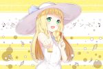  blonde_hair blush braids dress green_eyes hat lillie_(pokemon) long_hair pokemon smile 