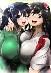  2girls akagi_(kantai_collection) breasts cheek-to-cheek happy heart highres huge_breasts japanese_clothes kantai_collection long_hair looking_at_viewer multiple_girls open_mouth souryuu_(kantai_collection) 