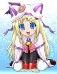  animal_hat bat bell beret blonde_hair blue_eyes blush bow cape cat_ears cat_hat fang hair_ornament hairclip hat large_buttons little_busters! little_busters!! long_hair noumi_kudryavka school_uniform thigh-highs thighhighs ueyama_michirou 