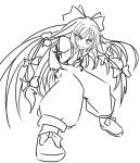  hair_ribbon hair_ribbons long_hair monochrome pants ribbon ribbons touhou wabi_(wbsk) wabi_tsubaki 