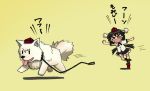  black_wings chasing dog dog_walking geta hat inubashiri_momiji inubashiri_momiji_(wolf) leash nada_haruka running shameimaru_aya tears tengu-geta tokin_hat touhou traditional_media translated wings |_| 