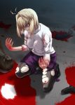  arcueid_brunestud blonde_hair blood breasts breath death impossible_shirt large_breasts miyai_max moon pantyhose red_eyes severed_limb severed_limbs short_hair skirt squat squatting thigh-highs torn_clothes torn_pantyhose tsukihime warcueid yellow_eyes 