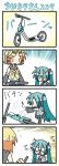  2girls 4koma blush chibi chibi_miku comic commentary crying crying_with_eyes_open hatsune_miku kagamine_rin kick_scooter minami_(colorful_palette) motor_vehicle multiple_girls scooter silent_comic tears vehicle vocaloid 