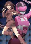  boots brown_eyes brown_hair cadet_yuuri gun heart helmet i&rarr;r izumi_rion miniskirt mirai_sentai_timeranger power_armor powered_armour sentai short_hair skirt super_sentai time_pink weapon 