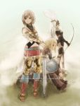  animal_ears armor ashelia_b&#039;nargin_dalmasca ashelia_b'nargin_dalmasca boots bow_(weapon) final_fantasy final_fantasy_xii fran midriff multiple_girls penelo pira piranosuke shield sword viera weapon 