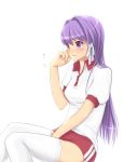  buruma clannad fujibayashi_kyou gym_uniform hair_ribbon long_hair purple_eyes purple_hair reona ribbon thigh-highs thighhighs violet_eyes 