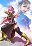  breasts chun-li crossover hairband highres long_hair megurine_luka pink_hair pose simulex street_fighter thigh-highs thighhighs vocaloid 