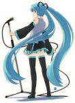 bad_id blue_eyes blue_hair detached_sleeves hatsune_miku highres long_hair looking_back microphone microphone_stand nagian skirt smile thigh-highs thighhighs twintails very_long_hair vocaloid zettai_ryouiki 