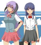  blue_hair breasts hanyuu higurashi_no_naku_koro_ni horns jont large_breasts long_hair popsicle purple_eyes purple_hair school_uniform skirt violet_eyes 