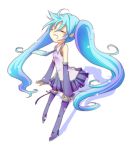  closed_eyes detached_sleeves happy hatsune_miku long_hair necktie sen_hitoha skirt thigh-highs thighhighs twintails very_long_hair vocaloid 