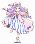  blush bored bow crescent dress fighting_stance hair_bow hat long_hair ohyo patchouli_knowledge purple_hair ribbon robe rough sketch solo standing_on_one_leg touhou 