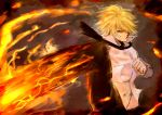  blonde_hair cigarette diable_jambe fire flames hair_over_one_eye kick kicking kito_(coyo) kito_(pixiv5248) male necktie one_piece sanji short_hair smoking solo 