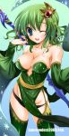  adult bankoku_ayuya bare_shoulders blue_eyes breasts cleavage detached_sleeves final_fantasy final_fantasy_iv green_hair hair_ornament lowleg lowleg_panties open_mouth panties rydia samoyedest smile solo staff thigh-highs thighhighs underwear wink 