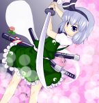  bishi_(gleamw) blue_eyes katana konpaku_youmu konpaku_youmu_(ghost) kurojishi short_hair silver_hair solo sword touhou weapon 