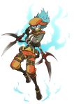  .hack//link aqua_hair azure_kite bandage bandages belt blade crazy_eyes dual_swords dual_wield dual_wielding fire hat long_hair official_art stare stitches strap tattoo 
