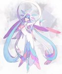  1girl alternate_color bow breasts bridal_gauntlets dress habit hagoromo kz_609 large_breasts long_hair long_sleeves personification pink_eyes pokemon pokemon_(game) pokemon_xy shawl shiny_pokemon solo sylveon very_long_hair white_dress wide_sleeves 