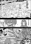  4girls cirno comic daiyousei female hat highres hong_meiling konpaku_youmu monochrome multiple_girls nature niiko_(gonnzou) outdoors plant touhou translation_request 