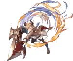  1girl belt blonde_hair blue_eyes granblue_fantasy hair_over_one_eye holding holding_weapon horns huge_weapon jacket laguna_(granblue_fantasy) minaba_hideo pantyhose pointy_ears shoes short_hair skirt solo transparent_background weapon 