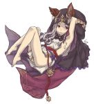  1girl animal_ears armpits ass bare_legs blush breasts cloak erun_(granblue_fantasy) female full_body granblue_fantasy hood ivris long_hair shirt sideboob simple_background sleeveless sleeveless_shirt solo white_background 