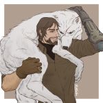  artist_request beard brown_hair facial_hair highres jewelry mccree_(overwatch) overwatch ring scar soldier:_76_(overwatch) wolf 