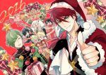  2016 6+boys ^_^ antlers bell black_hair blonde_hair bow christmas christmas_stocking closed_eyes dutch_angle eyepatch gift green_hair grey_eyes hat higekiri_(touken_ranbu) hizamaru_(touken_ranbu) male_focus merry_christmas mikazuki_munechika multiple_boys nair ookanehira_(touken_ranbu) open_mouth redhead sack santa_hat shokudaikiri_mitsutada smile star thumbs_up touken_ranbu tsurumaru_kuninaga uguisumaru white_hair wreath 