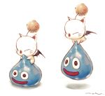  antennae bat_wings carrying crossover dragon_quest final_fantasy flying kyoung_hwan_kim moogle no_humans shadow slime_(dragon_quest) smile wings 