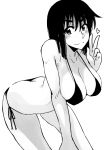  1girl ass bare_shoulders bent_over bikini blush breasts butt_crack cosaten downpants dutch_angle greyscale hanging_breasts heart looking_at_viewer monochrome school_rumble side-tie_bikini solo strap_gap suou_mikoto swimsuit v wavy_mouth 