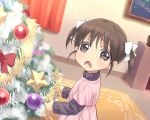  1girl bangs brown_eyes brown_hair child christmas christmas_is_cancelled christmas_ornaments christmas_tree crying dutch_angle eeeeee indoors open_mouth original sad solo star twintails wavy_eyes wavy_mouth 