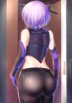  1girl ame_wa_a_ga_tsutano? ass back breastplate clothes_hanger elbow_gloves fate/grand_order fate_(series) gloves highres pantyhose purple_hair shielder_(fate/grand_order) short_hair 