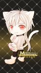  1boy animal_ears animal_tail arm_out cat_ears cat_tail chibi highres long_hair mystic_messenger nekomimi red_eyes solo tagme white_hair zen_(mystic_messenger) 