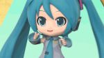  1girl :) ;d arm_out blue_eyes blue_hair chibi gif hatsune_miku headphones long_hair lowres necktie project_mirai sleeves solo tagme vocaloid 