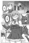  1girl 3: ^_^ apartment ascot bare_shoulders blush breasts building christmas_tree_hair_ornament cleavage closed_eyes coat collarbone comic commentary_request detached_sleeves door doorbell dress greyscale hair_ornament highres kantai_collection long_hair monochrome solo suzuya_(kantai_collection) sweat translation_request trembling winter_clothes winter_coat yano_toshinori 