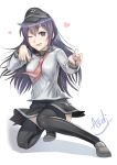  1girl akatsuki_(kantai_collection) artist_name asdj black_legwear black_shoes fighting_stance highres one_eye_closed purple_hair sailor shoes thigh-highs tongue tongue_out violet_eyes 