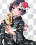  black_eyes black_hair blush idolmaster idolmaster_cinderella_girls kimono shiragiku_hotaru short_hair smile 