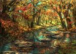  autumn autumn_leaves day forest landscape nature no_humans original outdoors pippi_(pixiv_1922055) scenery tree water 