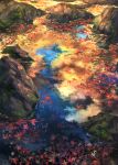  autumn autumn_leaves floating_object highres no_humans original pippi_(pixiv_1922055) pond reflection rock scenery water 