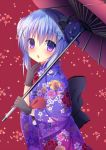  blue_eyes blue_hair blush gochuumon_wa_usagi_desuka? kafuu_chino kimono long_hair parasol twin_buns 