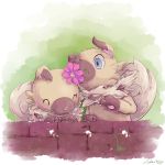  animal_ears artist_name blue_eyes closed_eyes dog_ears dog_tail flower highres no_humans pokemon pokemon_(creature) pokemon_(game) pokemon_sm rockruff sharky tail 